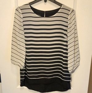 AB Studio EUC, Black & Off White Striped Hi Lo Tunic, Sz S, Split Back